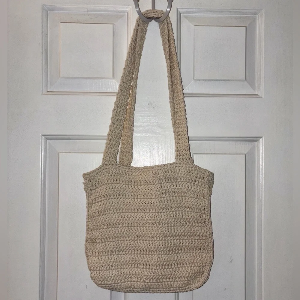 Multi-Color Medium Crean Crochet Macrame Shoulder Tote Bag